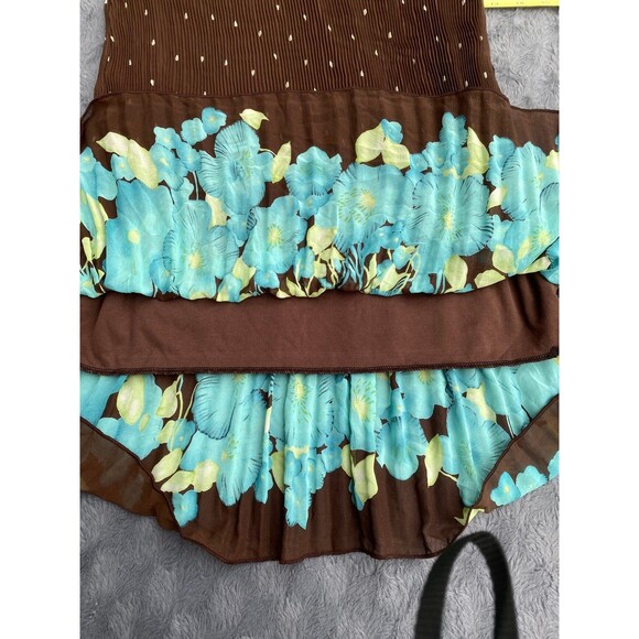 Vtg 90s 4 U Design midi skirt Sz XL brown polka dots pleated turquoise floral - Picture 8 of 9